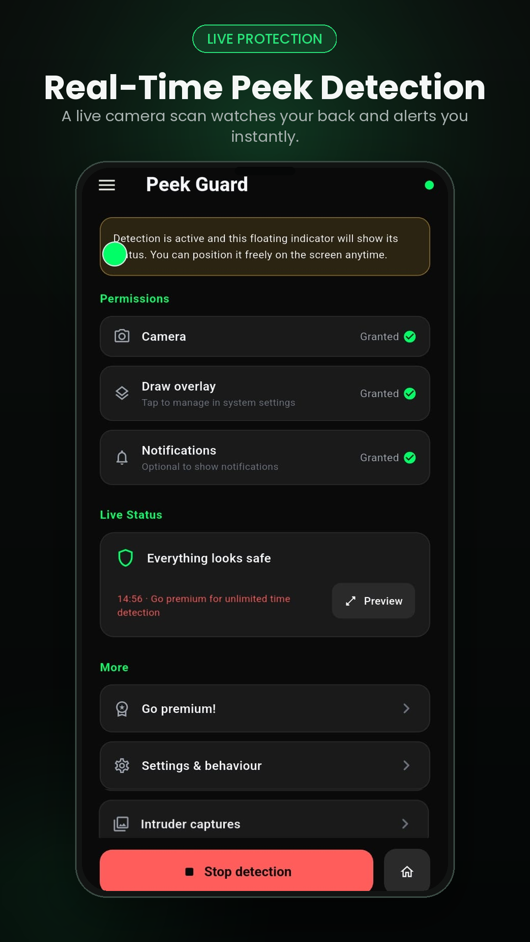 Peek Guard live protection screen